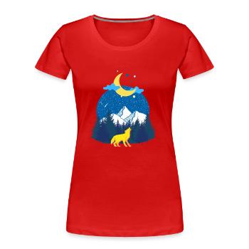 Winterträume! Der Wolf und der Mond - Frauen Premium Bio T-Shirt - Rot - Vorne - Mia (176cm)