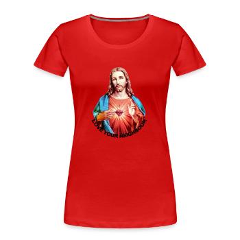 LOVE UR NEIGHBOUR Jesus Christus Handsegen LINKS - Frauen Premium Bio T-Shirt - Rot - Vorne - Mia (176cm)