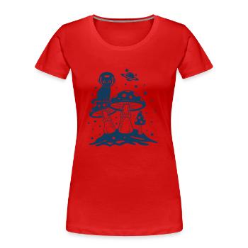 Katze und Pilze - Frauen Premium Bio T-Shirt - Rot - Vorne - Mia (176cm)