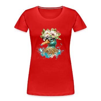 Drôle de canard - T-shirt bio Premium Femme - rouge - Devant - Mia (176cm)