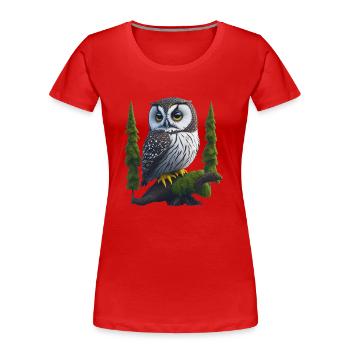 Petit hibou grand-duc - T-shirt bio Premium Femme - rouge - Devant - Mia (176cm)