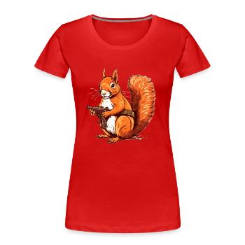 Wehrhaftes Eichhörnchen bewaffnet als Actionheld - Frauen Premium Bio T-Shirt - Rot - Vorne - Mia (176cm)