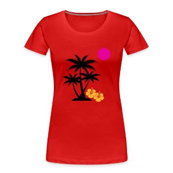 Palm Sunset - Women's Premium Organic T-Shirt - red - Front - Mia (176cm)