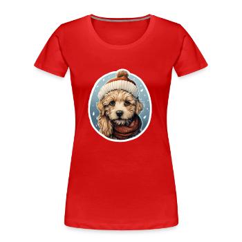 Chien avec écharpe et chapeau - T-shirt bio Premium Femme - rouge - Devant - Mia (176cm)