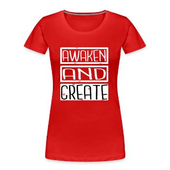 happy jokes fostering innovation - Frauen Premium Bio T-Shirt - Rot - Vorne - Mia (176cm)