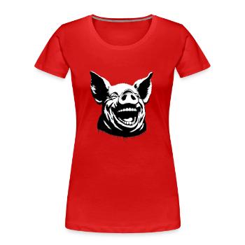 Laughing Pig - Women's Premium Organic T-Shirt - red - Front - Mia (176cm)