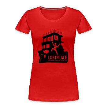 LOSTPLACE - Frauen Premium Bio T-Shirt - Rot - Vorne - Mia (176cm)