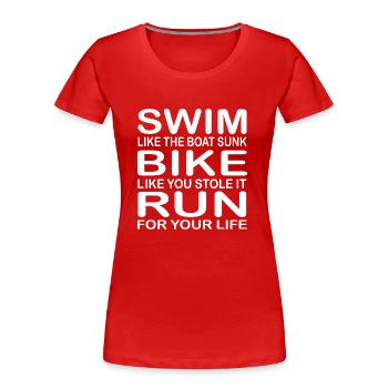 Triathlon Natation Bike Run - T-shirt bio Premium Femme - rouge - Devant - Mia (176cm)