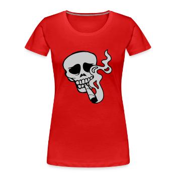 Weed smoking skull skeleton - Women's Premium Organic T-Shirt - red - Front - Mia (176cm)