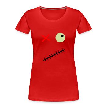 Erschreckendes Gesicht mit einem grünen Auge - Frauen Premium Bio T-Shirt - Rot - Vorne - Mia (176cm)