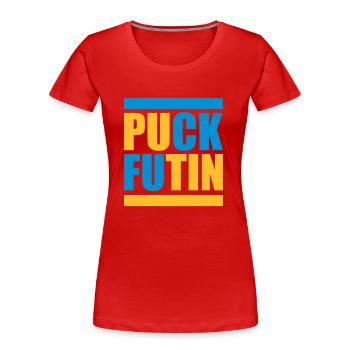 puck futin logo design - Women's Premium Organic T-Shirt - red - Front - Mia (176cm)