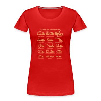 Dinosaurierarten Types of Dinosaurs - Frauen Premium Bio T-Shirt - Rot - Vorne - Mia (176cm)