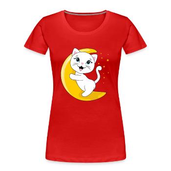 Smiling white cat sitting on the moon - Women's Premium Organic T-Shirt - red - Front - Mia (176cm)