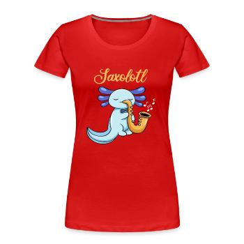 Conception de jeu de mots Saxolotl pour les amateurs d’axolotl - T-shirt bio Premium Femme - rouge - Devant - Mia (176cm)