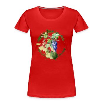 Feuilles de vignes avec raisins blanc et noir - T-shirt bio Premium Femme - rouge - Devant - Mia (176cm)