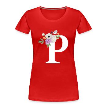 Lila Blumenbuchstabe p - Frauen Premium Bio T-Shirt - Rot - Vorne - Mia (176cm)