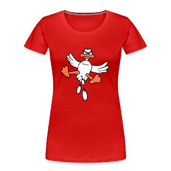 Duck Bird Flying Feces Attack From Above Attack Fun - Women's Premium Organic T-Shirt - red - Front - Mia (176cm)
