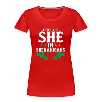 J’ai mis la femme dans des manigances - T-shirt bio Premium Femme - rouge - Devant - Mia (176cm)