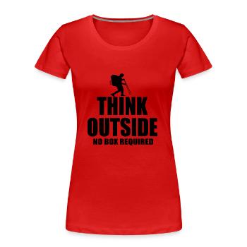 Think outside hiking quote - Women's Premium Organic T-Shirt - red - Front - Mia (176cm)