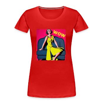 ''WOW'' PIN-UP COMIC - Frauen Premium Bio T-Shirt - Rot - Vorne - Mia (176cm)