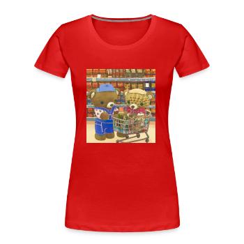 Ours en peluche moelleux faisant ses courses au supermarché - T-shirt bio Premium Femme - rouge - Devant - Mia (176cm)