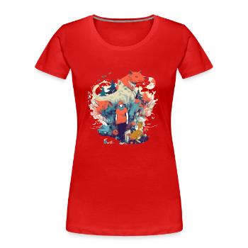Eine surreale Welt - Frauen Premium Bio T-Shirt - Rot - Vorne - Mia (176cm)
