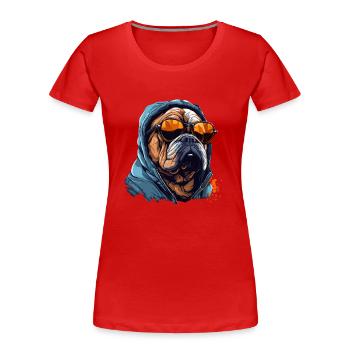 Urban Bulldog: Streetwise Bulldog-Vibes - Frauen Premium Bio T-Shirt - Rot - Vorne - Mia (176cm)