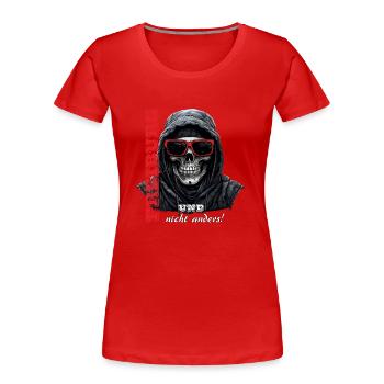 Freiburg und nicht anders! Freiburger Ultras - Frauen Premium Bio T-Shirt - Rot - Vorne - Mia (176cm)