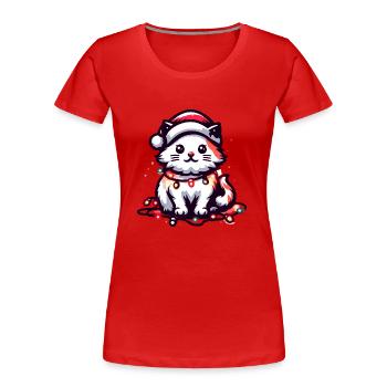 Niedliche Weihnachtskatze Weihnachtsmütze Weihnachtsbeleuchtung - Frauen Premium Bio T-Shirt - Rot - Vorne - Mia (176cm)