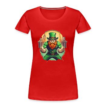 St. Patrick's Day Kleeblatt Kobold - Frauen Premium Bio T-Shirt - Rot - Vorne - Mia (176cm)
