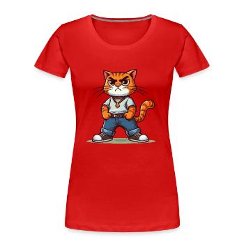 Chat forcé : Chat tyrannique, pattes fières sur les hanches - T-shirt bio Premium Femme - rouge - Devant - Mia (176cm)