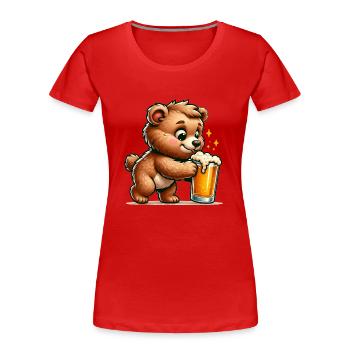Cute Bear Drinking Beer - Frauen Premium Bio T-Shirt - Rot - Vorne - Mia (176cm)