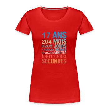 17 Ans – Le Temps en Secondes, Minutes - Frauen Premium Bio T-Shirt - Rot - Vorne - Mia (176cm)