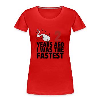 Il y a 2 ans, j’étais le plus rapide - T-shirt bio Premium Femme - rouge - Devant - Mia (176cm)
