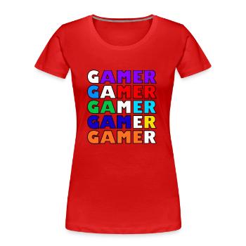 Mehrfarbiger weißer Retro-Gamer - Frauen Premium Bio T-Shirt - Rot - Vorne - Mia (176cm)
