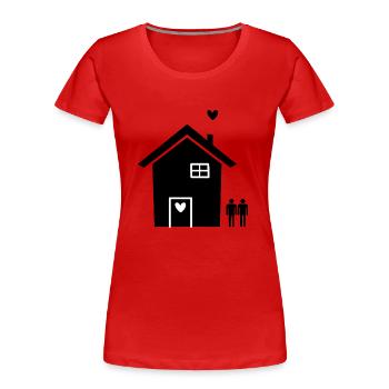 Déménagement construction de la gay pride - T-shirt bio Premium Femme - rouge - Devant - Mia (176cm)