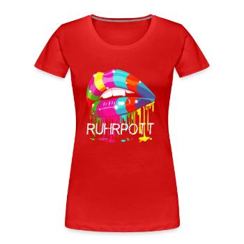 Ruhrpott Rainbow Lips - Frauen Premium Bio T-Shirt - Rot - Vorne - Mia (176cm)