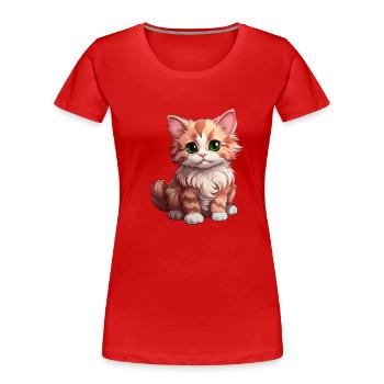 Chat brun aux yeux verts - T-shirt bio Premium Femme - rouge - Devant - Mia (176cm)