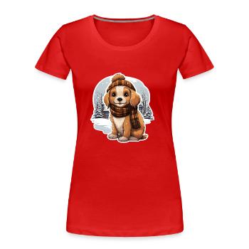 Chien avec chapeau et écharpe - T-shirt bio Premium Femme - rouge - Devant - Mia (176cm)