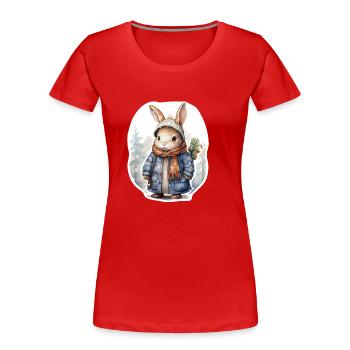 Hase im Schnee mit Mütze, Schal und Mantel - Frauen Premium Bio T-Shirt - Rot - Vorne - Mia (176cm)