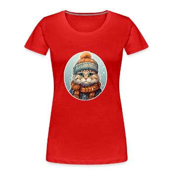 Cat in winter - Women's Premium Organic T-Shirt - red - Front - Mia (176cm)