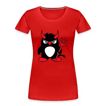 Pingouin Cornes de diable Trident Enfer Mal Satan - T-shirt bio Premium Femme - rouge - Devant - Mia (176cm)