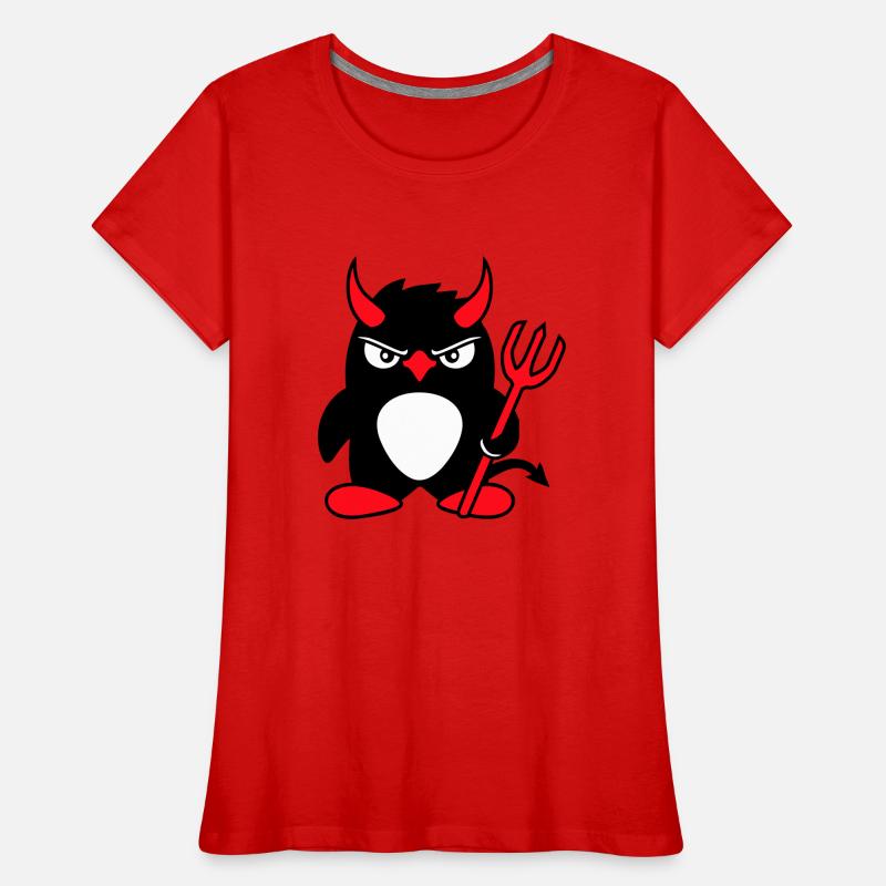 Penguin Devil Horns Trident Hell Evil Satan Women's Premium Organic T-Shirt