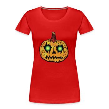 Pumpkin face with shining eyes Halloween - Women's Premium Organic T-Shirt - red - Front - Mia (176cm)