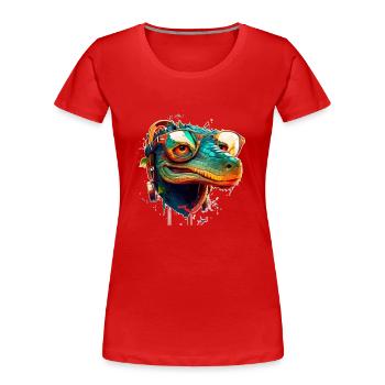 Soleil d’été Crocodile hawaïen avec lunettes de coiffage - T-shirt bio Premium Femme - rouge - Devant - Mia (176cm)