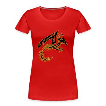 Dragon tribal noir et jaune - T-shirt bio Premium Femme - rouge - Devant - Mia (176cm)
