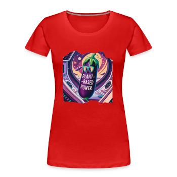 Brokkoli in einem Raumschiff auf pflanzlicher Basis - Frauen Premium Bio T-Shirt - Rot - Vorne - Mia (176cm)