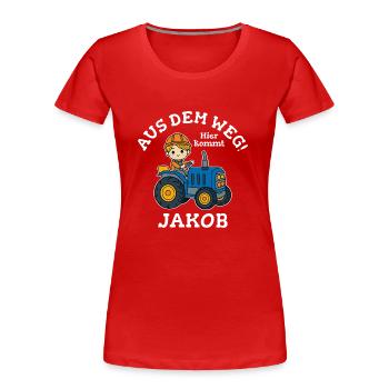 Jakob Vorname Traktor - Frauen Premium Bio T-Shirt - Rot - Vorne - Mia (176cm)