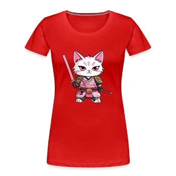 Samurai Katze & Kirschblüten #9 - Frauen Premium Bio T-Shirt - Rot - Vorne - Mia (176cm)