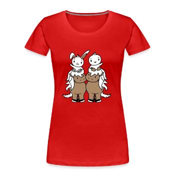 2 Hase Vogel Pferd reiten Reiter Pferdchen winken - Frauen Premium Bio T-Shirt - Rot - Vorne - Mia (176cm)